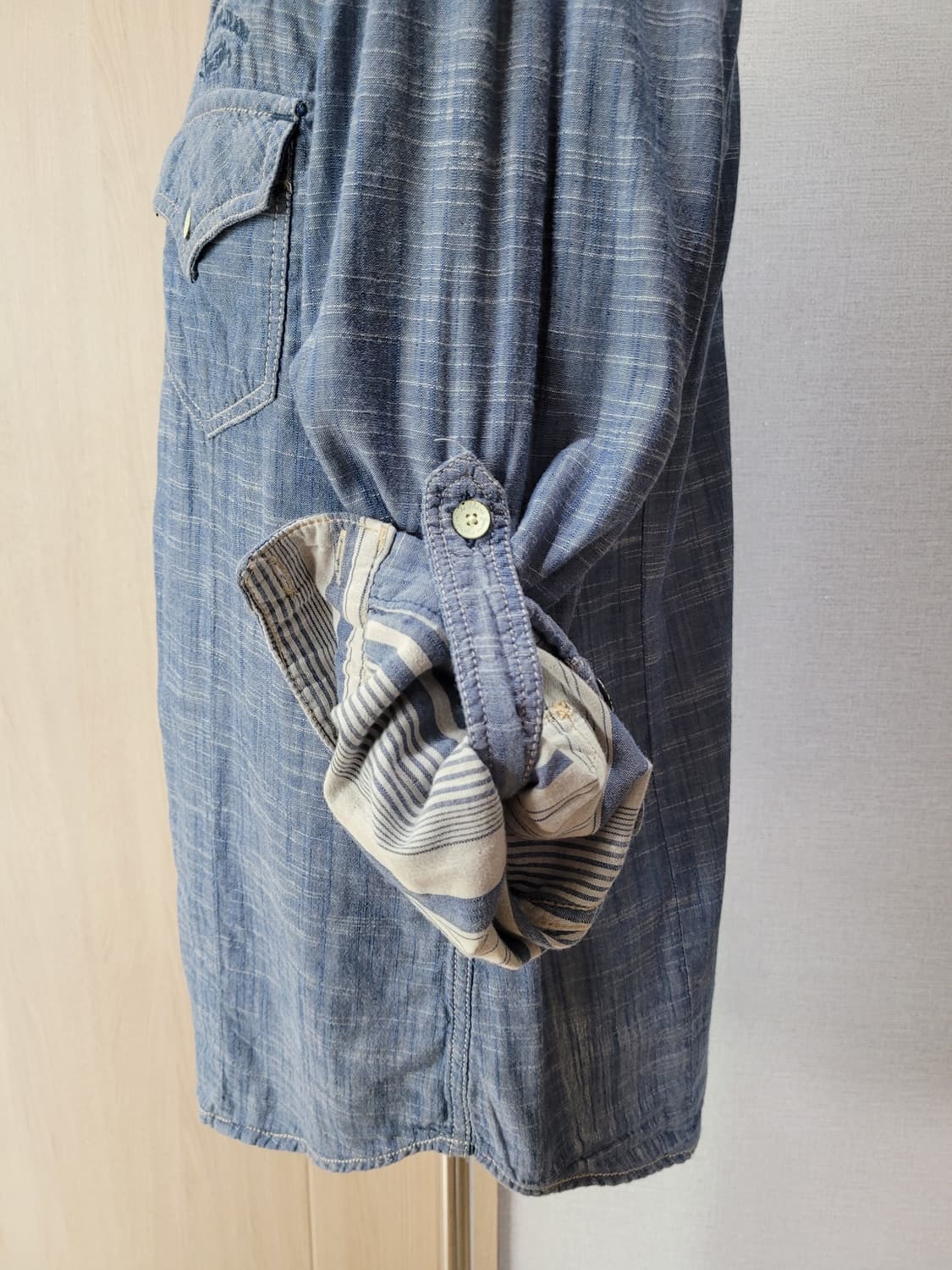 쉐인진 Shane 남자 샴브레이 웨스턴 셔츠 L 블루 상품이미지5