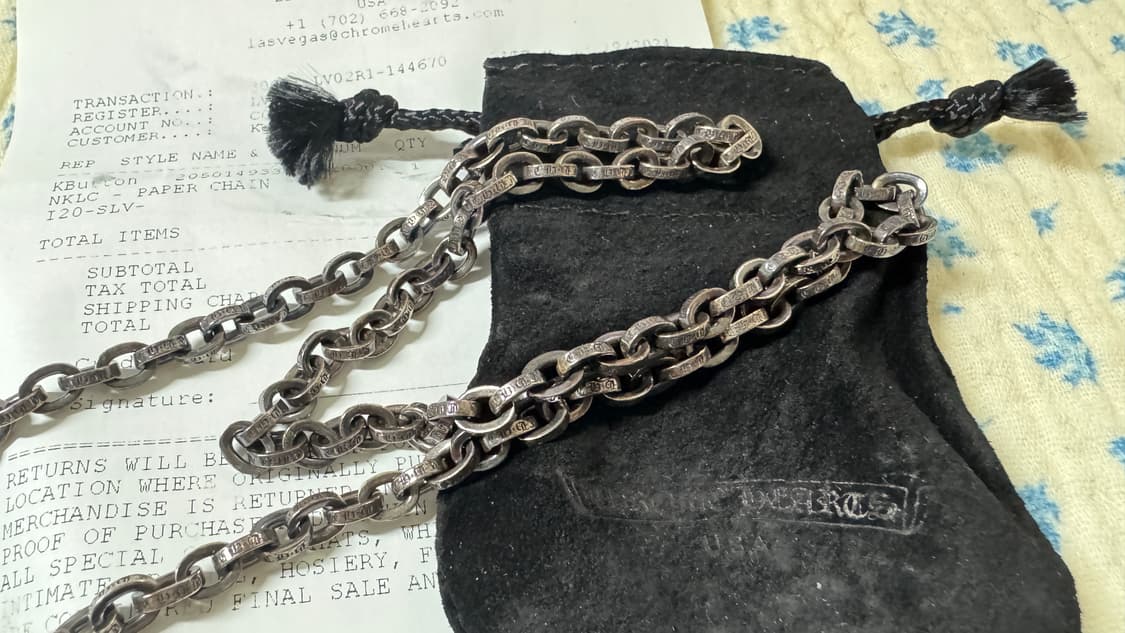 크롬하츠 새제품 미사용 페이퍼체인 20인치 실버 판매합니다 상품이미지1