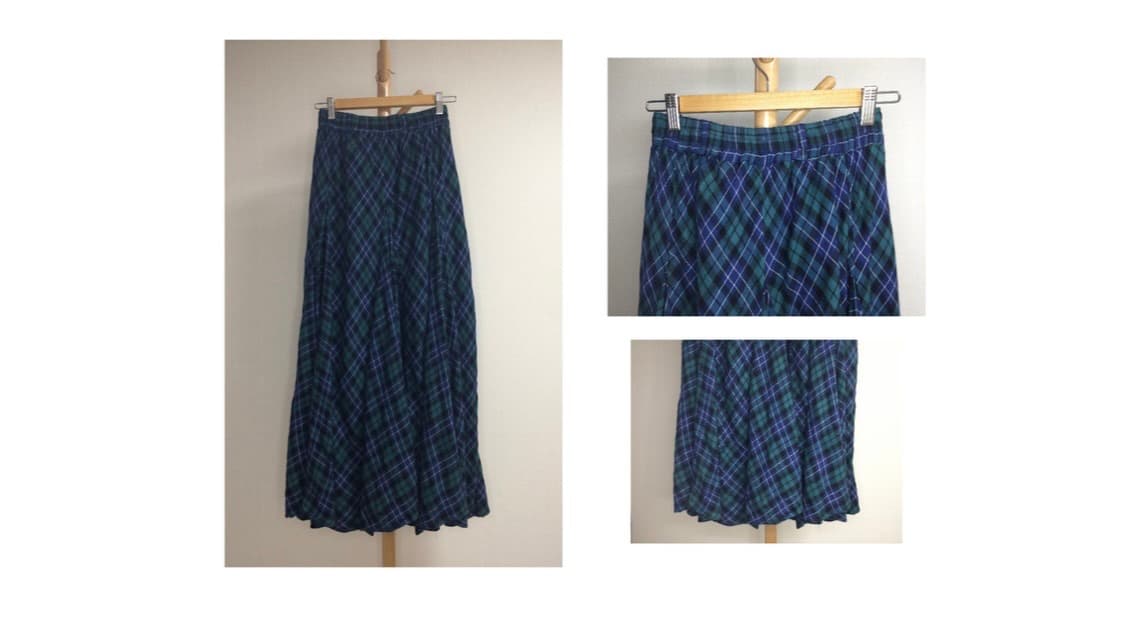 빈티지 그린 블루 체크 롱스커트 상품이미지1