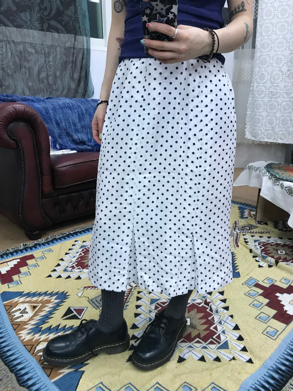 빈티지 사이드밴딩 도트 스커트  상품이미지1