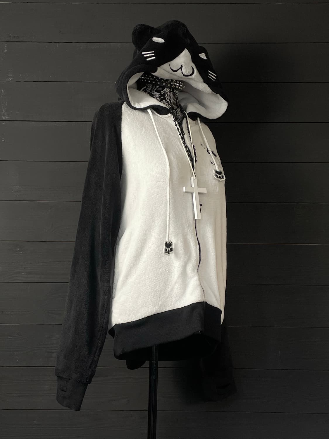 JPN 네코미미 발젤리 나그랑 블랙 화이트 후드집업 상품이미지2