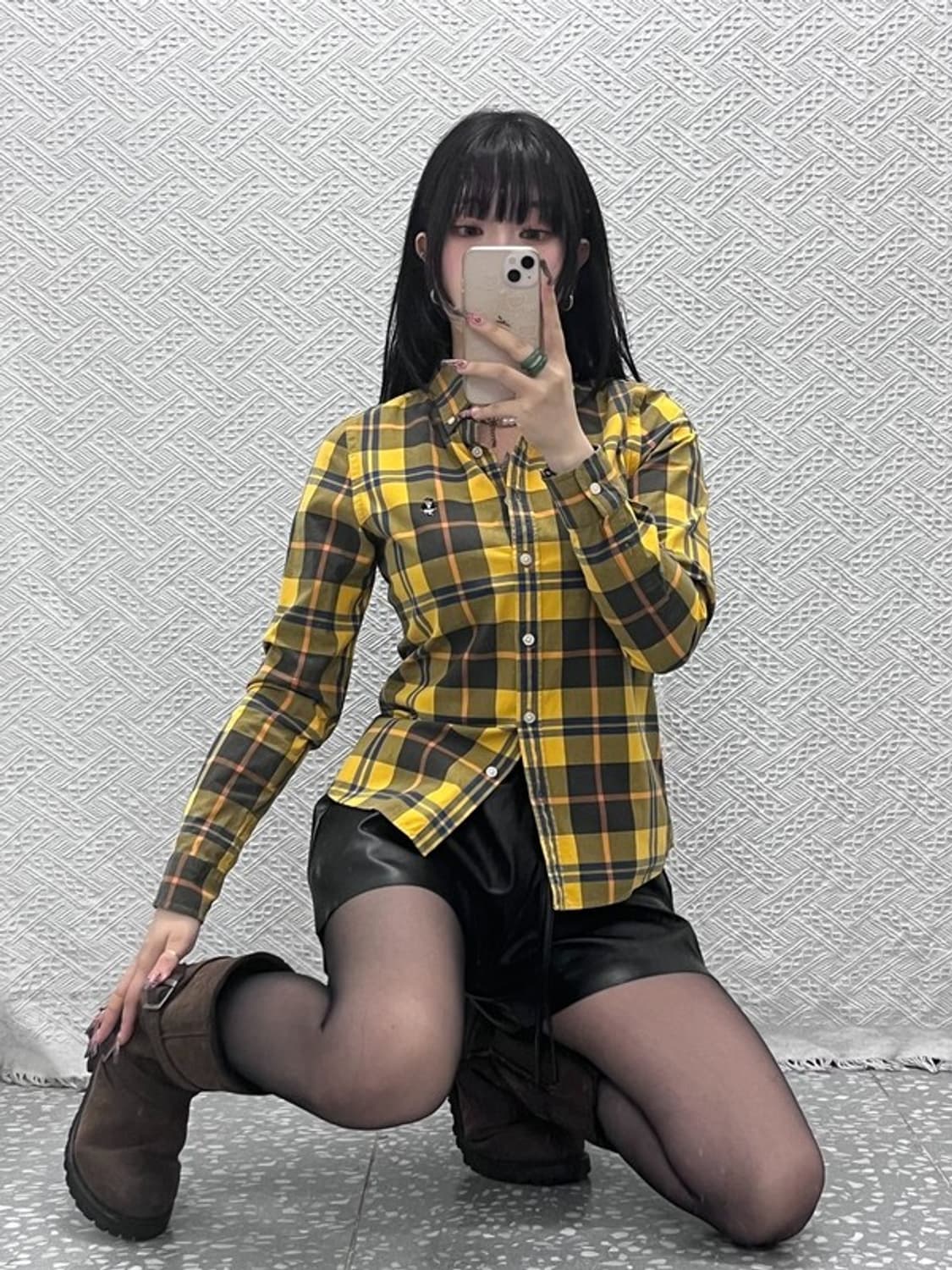 티니위니 컨트리 빈티지 슬림핏 머스타드 체크 셔츠 85 C11997 상품이미지1