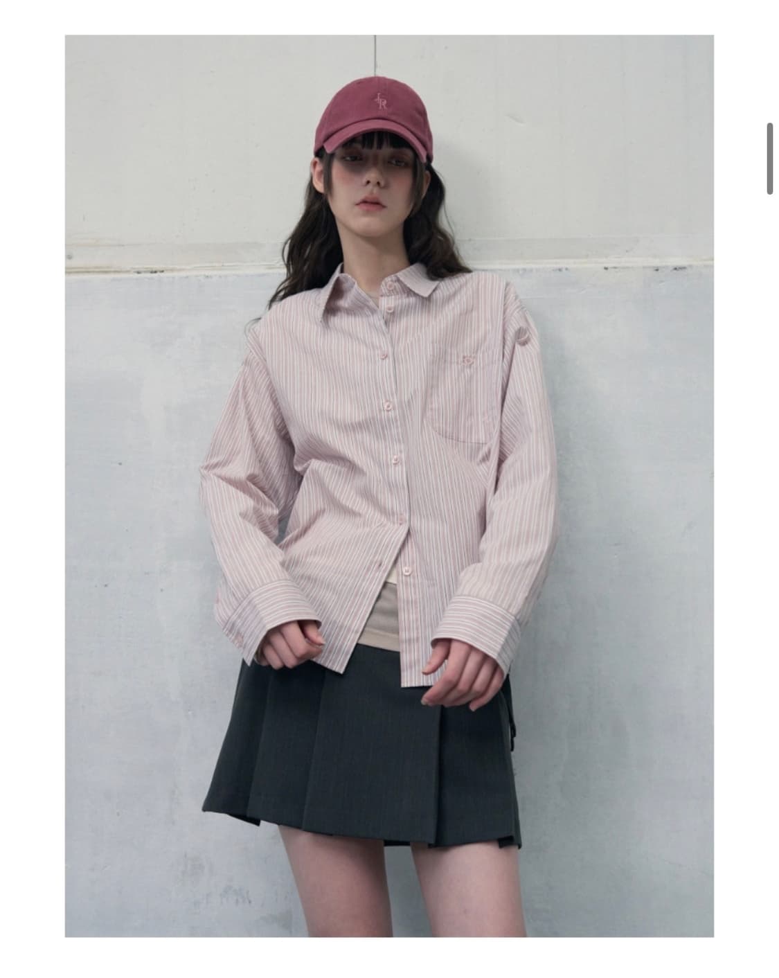 (새상품)(S) 레더리 스몰 로고 스트라이프 코튼 셔츠 [PINK] 상품이미지5