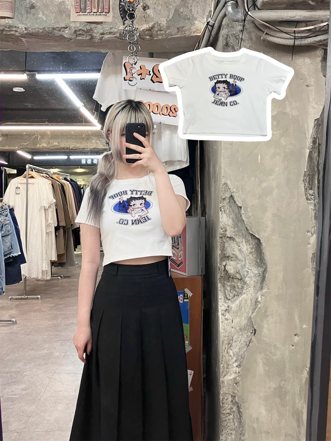 빈티지 베티붑 크롭 슬림핏 반팔 화이트 #csz3859 상품이미지1