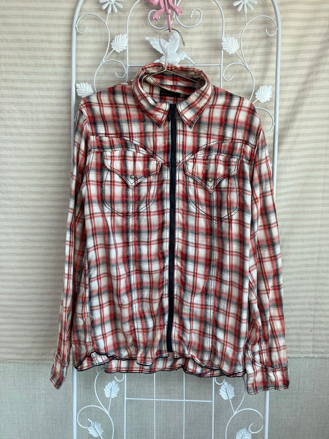 빈티지 체크 집업 셔츠 y2k 스트릿 갸루 펑키 일본빈티지540 상품이미지1