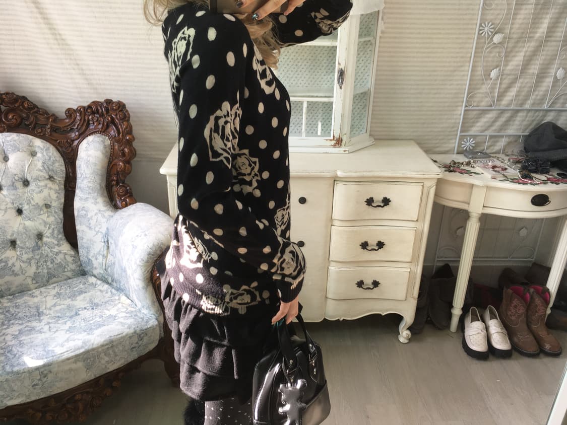 Cecil McBee black rose dot cardigan 상품이미지3