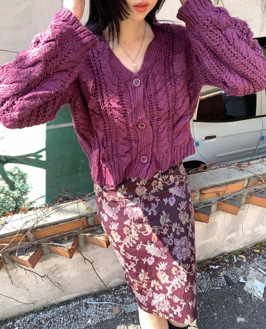 Twist knit cardigan(violet) 상품이미지3