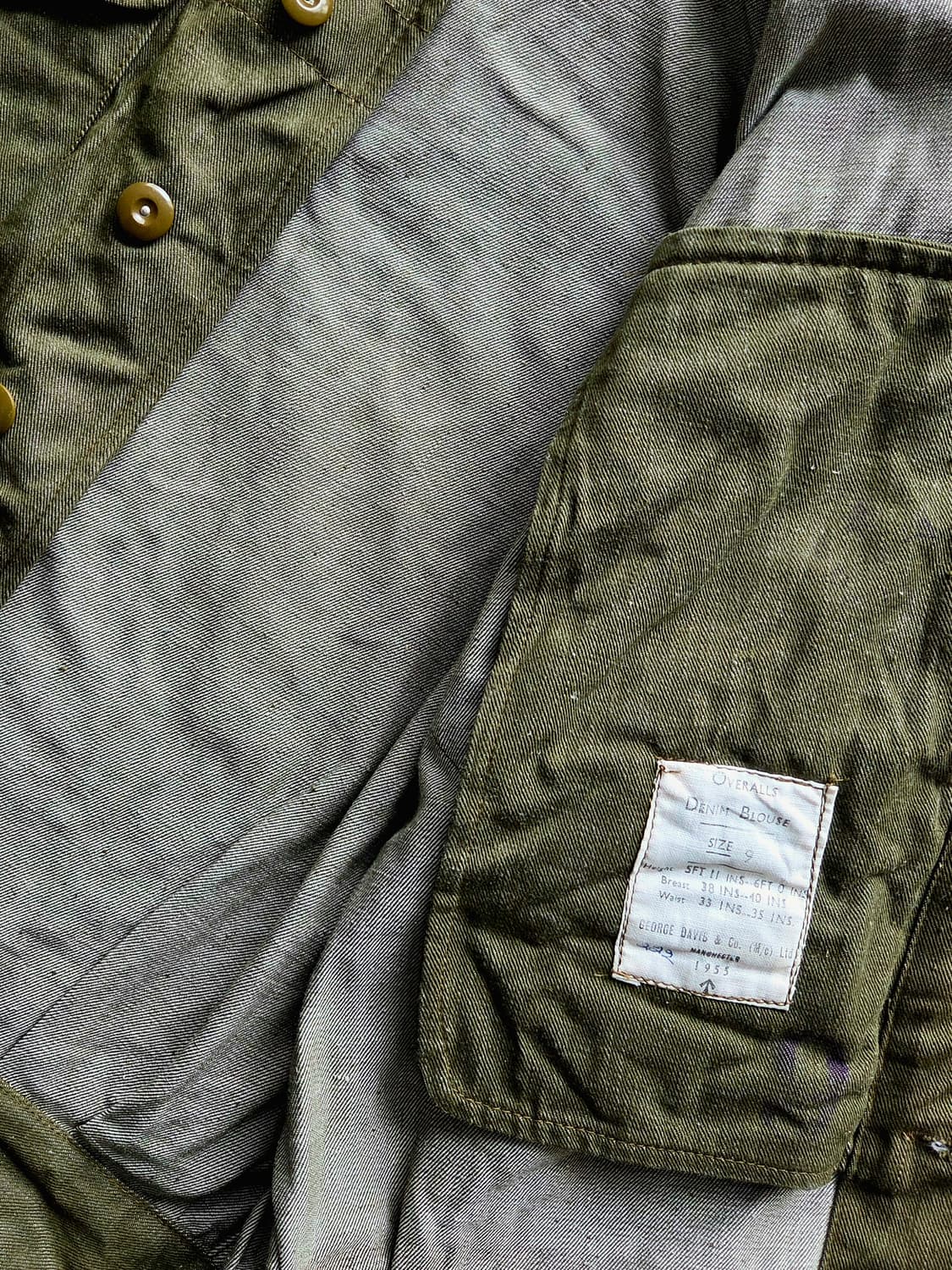 1955 영국군 OG 그린 데님 배틀드레스 자켓 상품이미지3