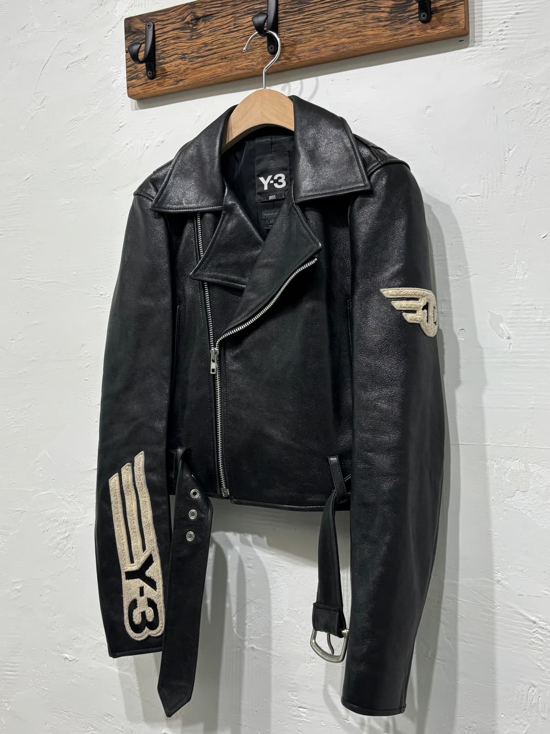 Y-3 16AW 블랙 백로고 패치드 모터사이클 레더 자켓 상품이미지4