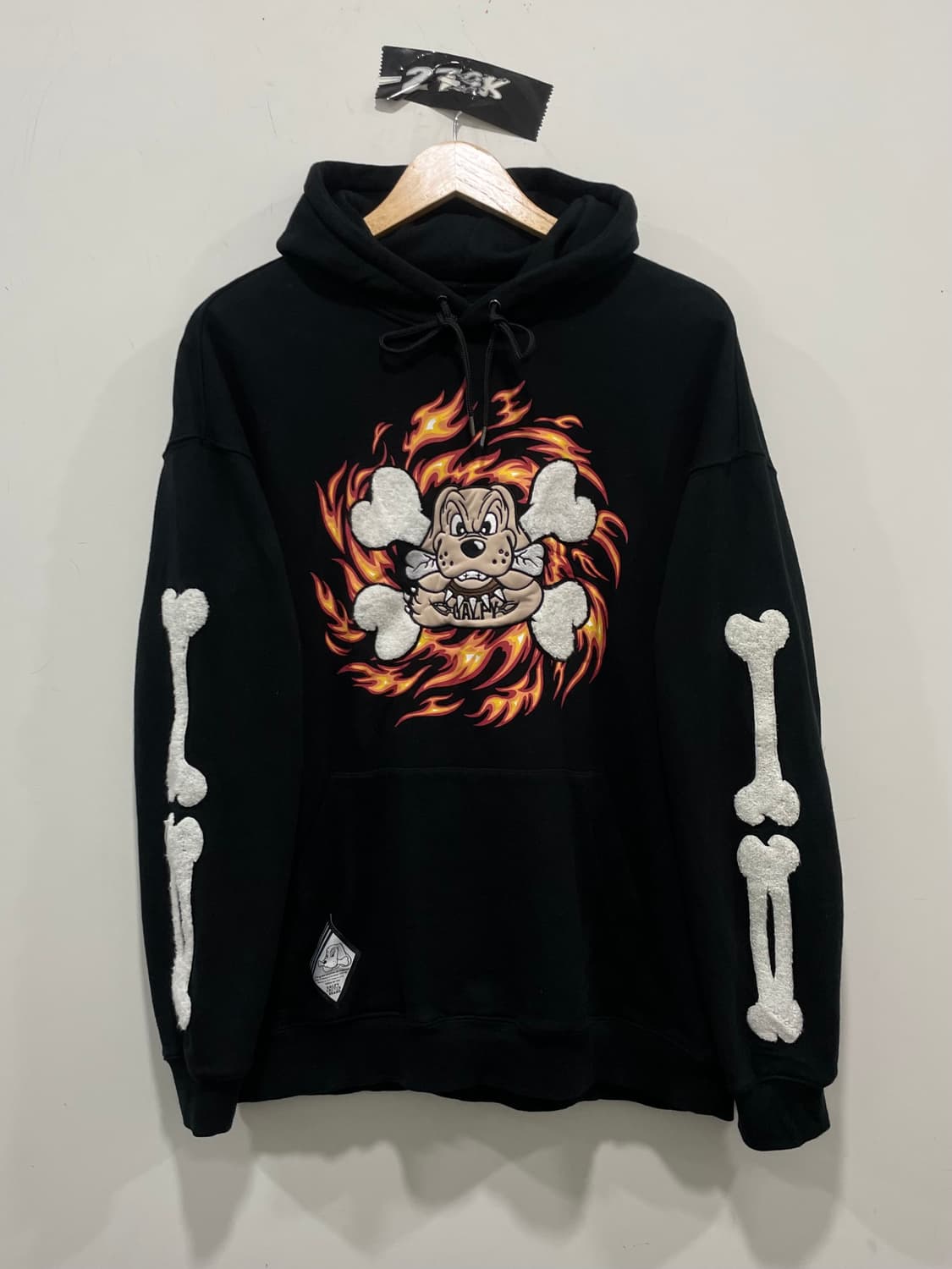 Jpn Galfy 갈피 플레임 도그 자수 스켈레톤 후드스웻셔츠 상품이미지2