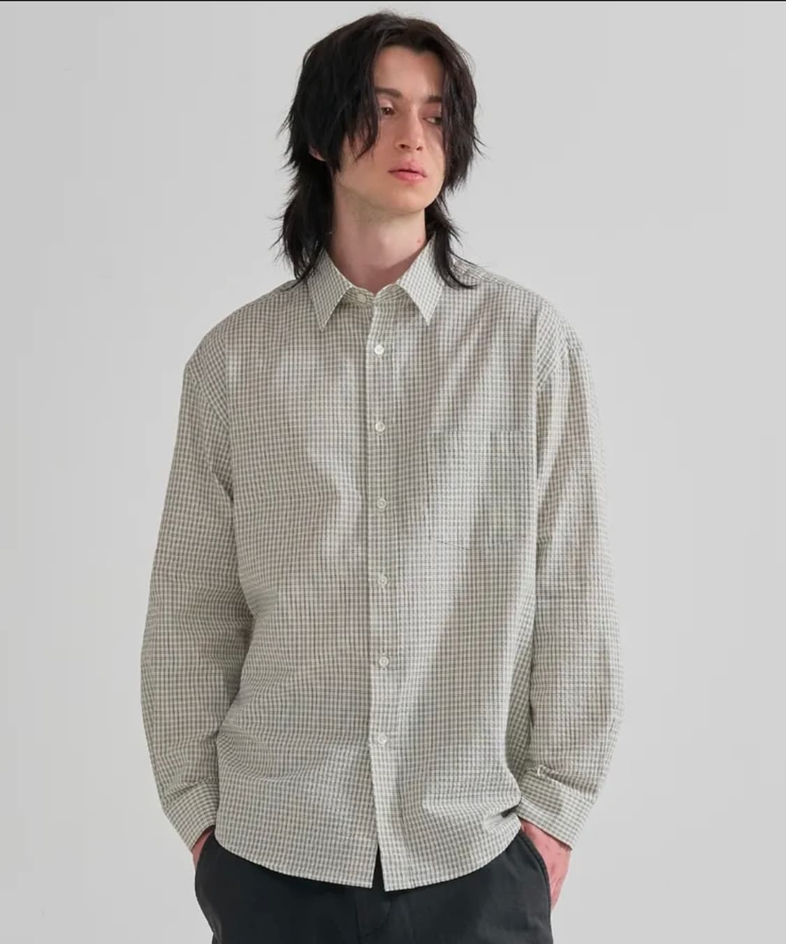 [L] 주앙옴므 루즈드 체크셔츠 아이보리 상품이미지1