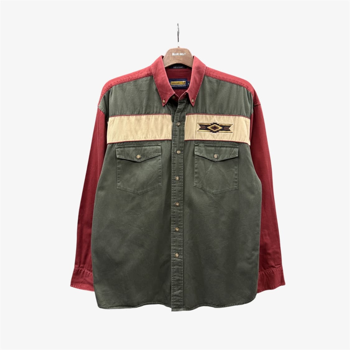 USA VINTAGE 웨스턴 워크셔츠 나바호 패턴 투포켓 디테일 카키 상품이미지1