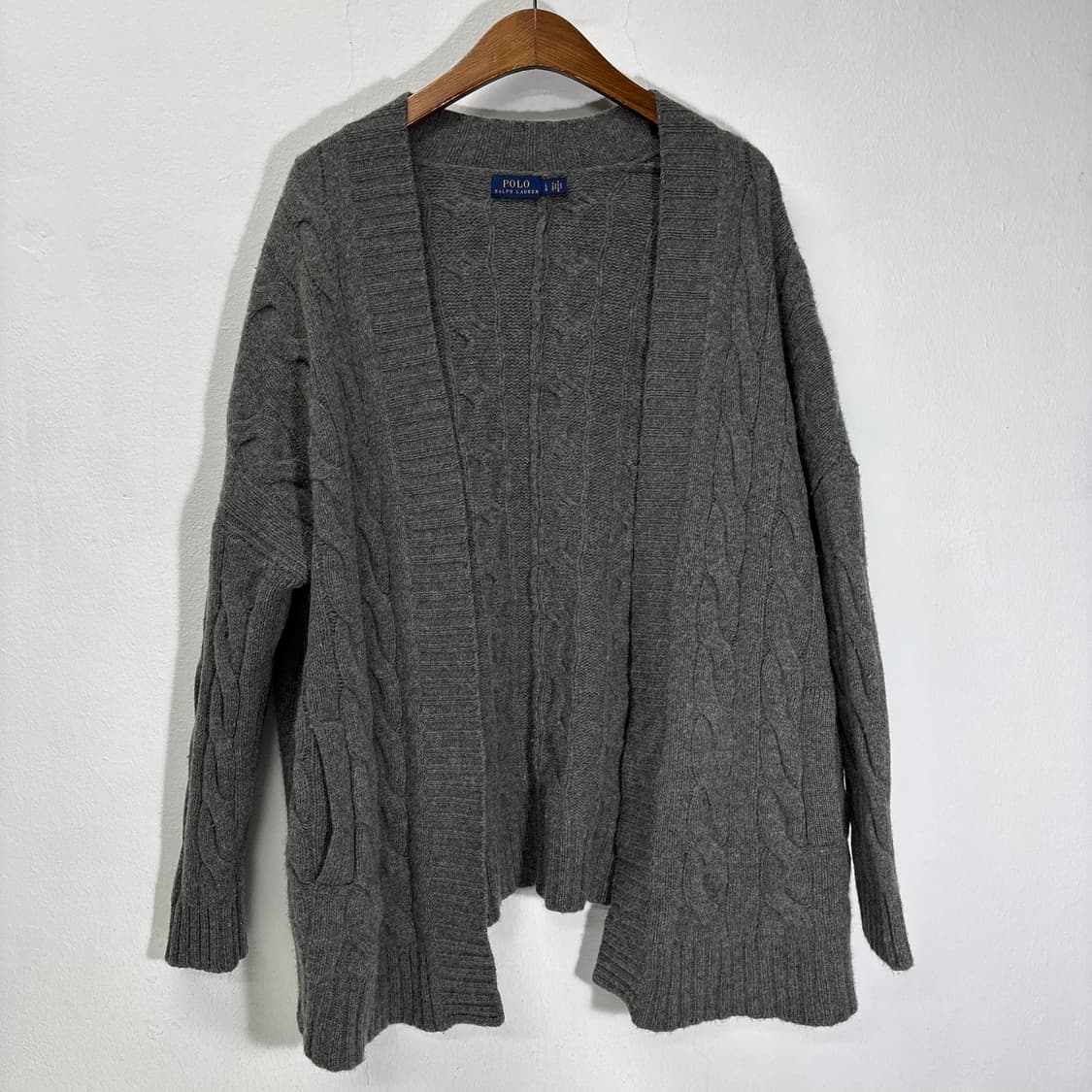 우먼FREE 폴로 랄프로렌 그레이 캐시미어혼방 노버튼 꽈배기 가디건 상품이미지1