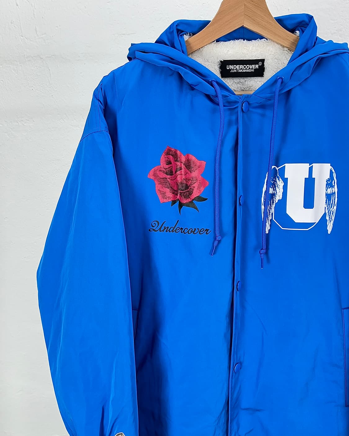 언더커버 19AW 네온 블루 로즈 프린팅 랑게 후디 레인 코트 자켓 상품이미지2