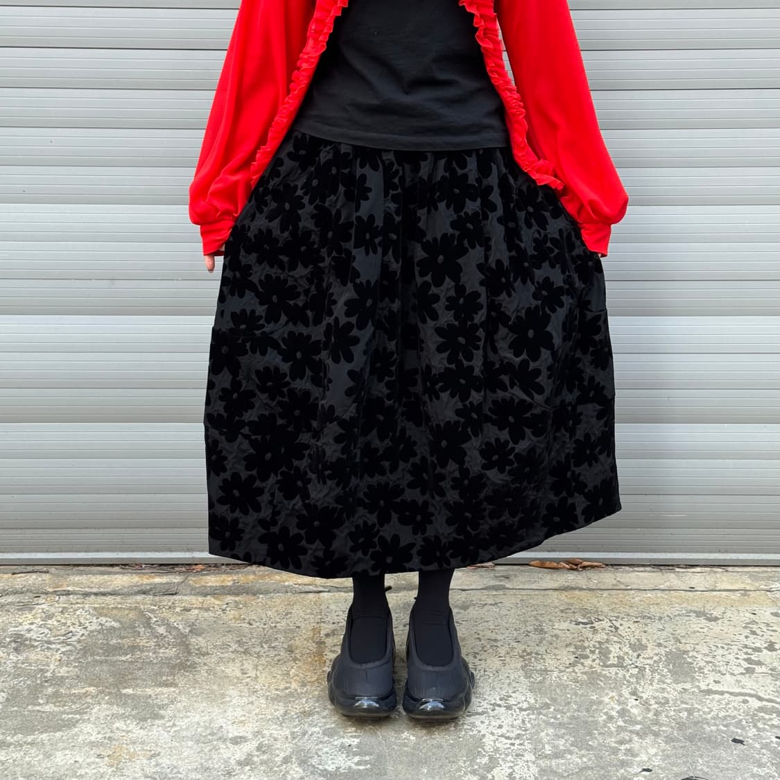 Cotton Velveteen Flower Black Skirt 상품이미지8