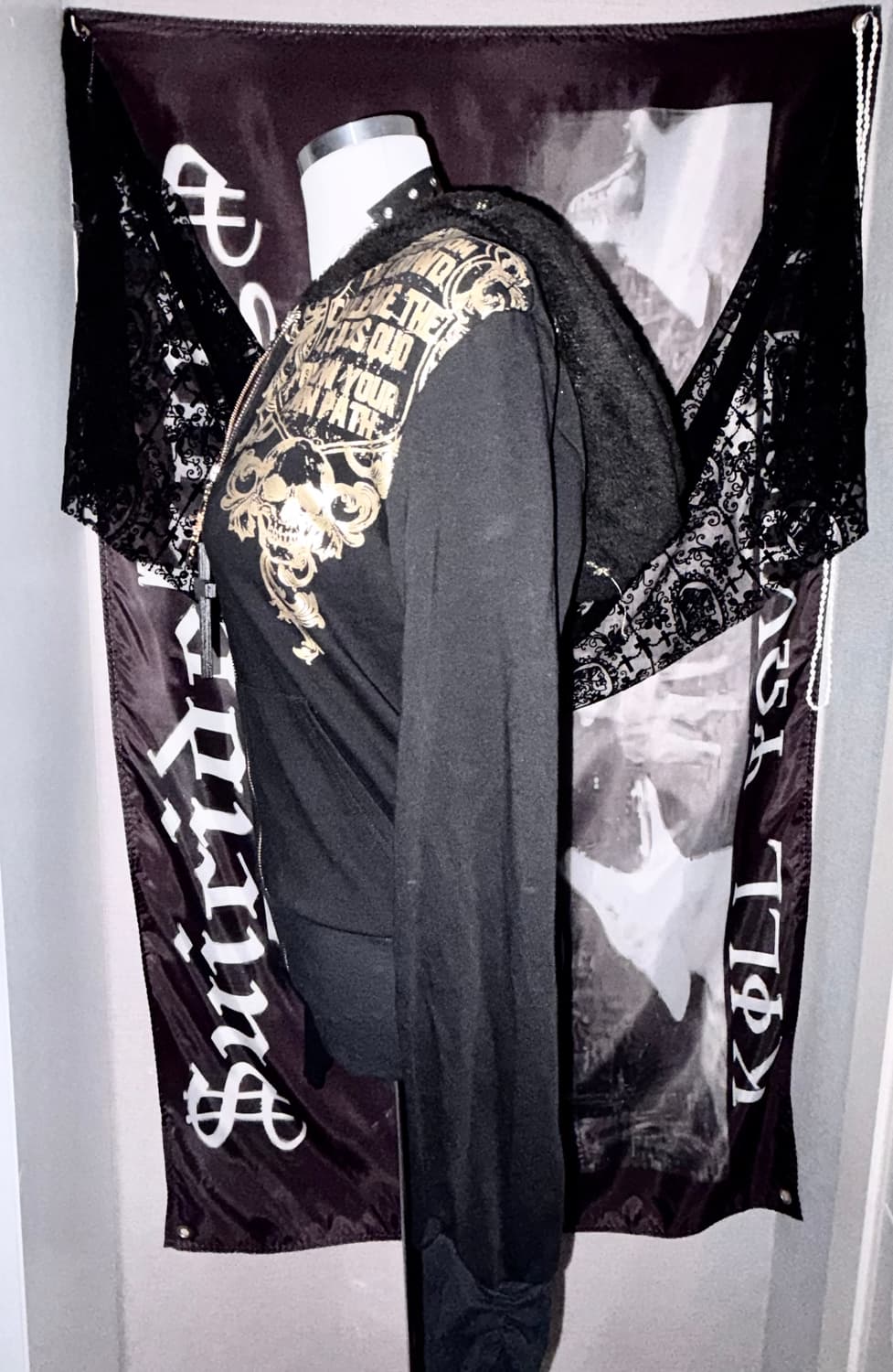 오네갸루 펑크 2000s 빈티지 자수 디테일 퍼 후드집업 세실맥비 상품이미지2