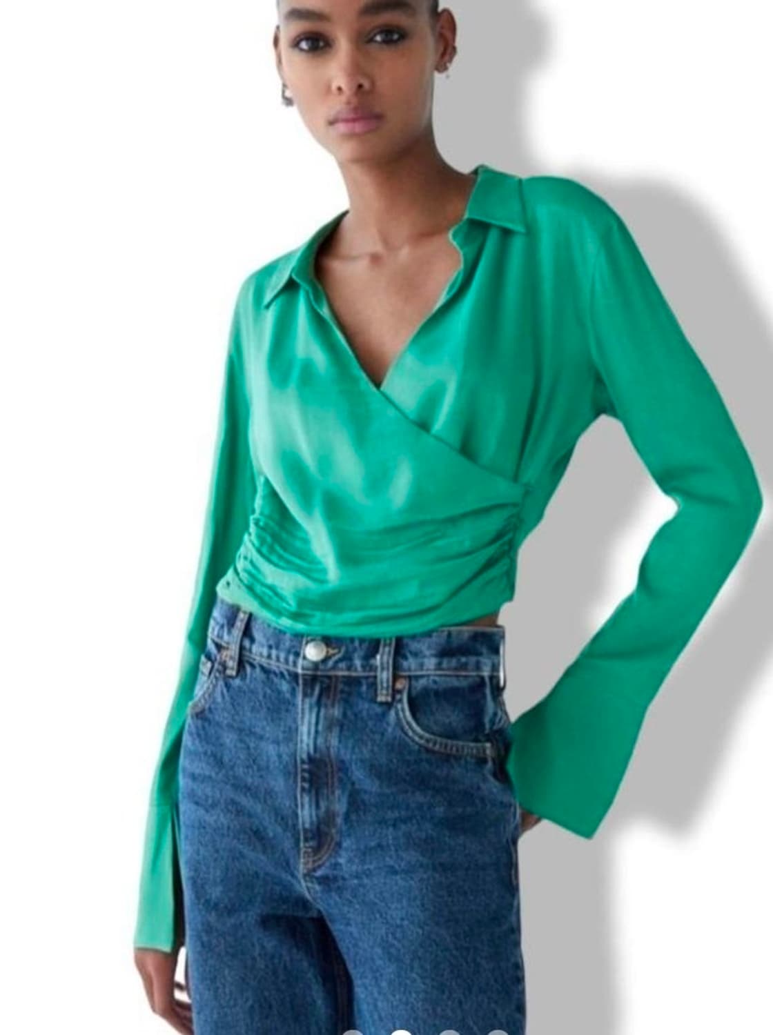 새상품 자라 zara 크롭 랩 새틴 블라우스 S 상품이미지9