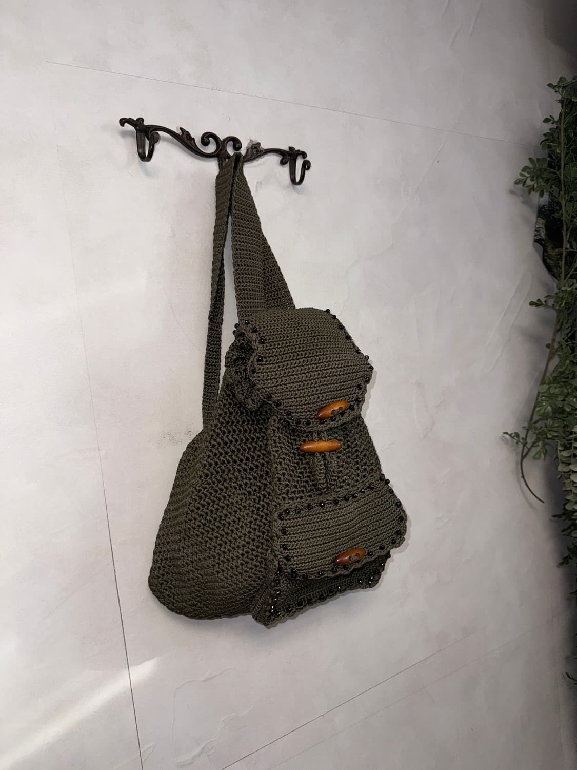 Khaki duffle button net knit backpack  상품이미지2
