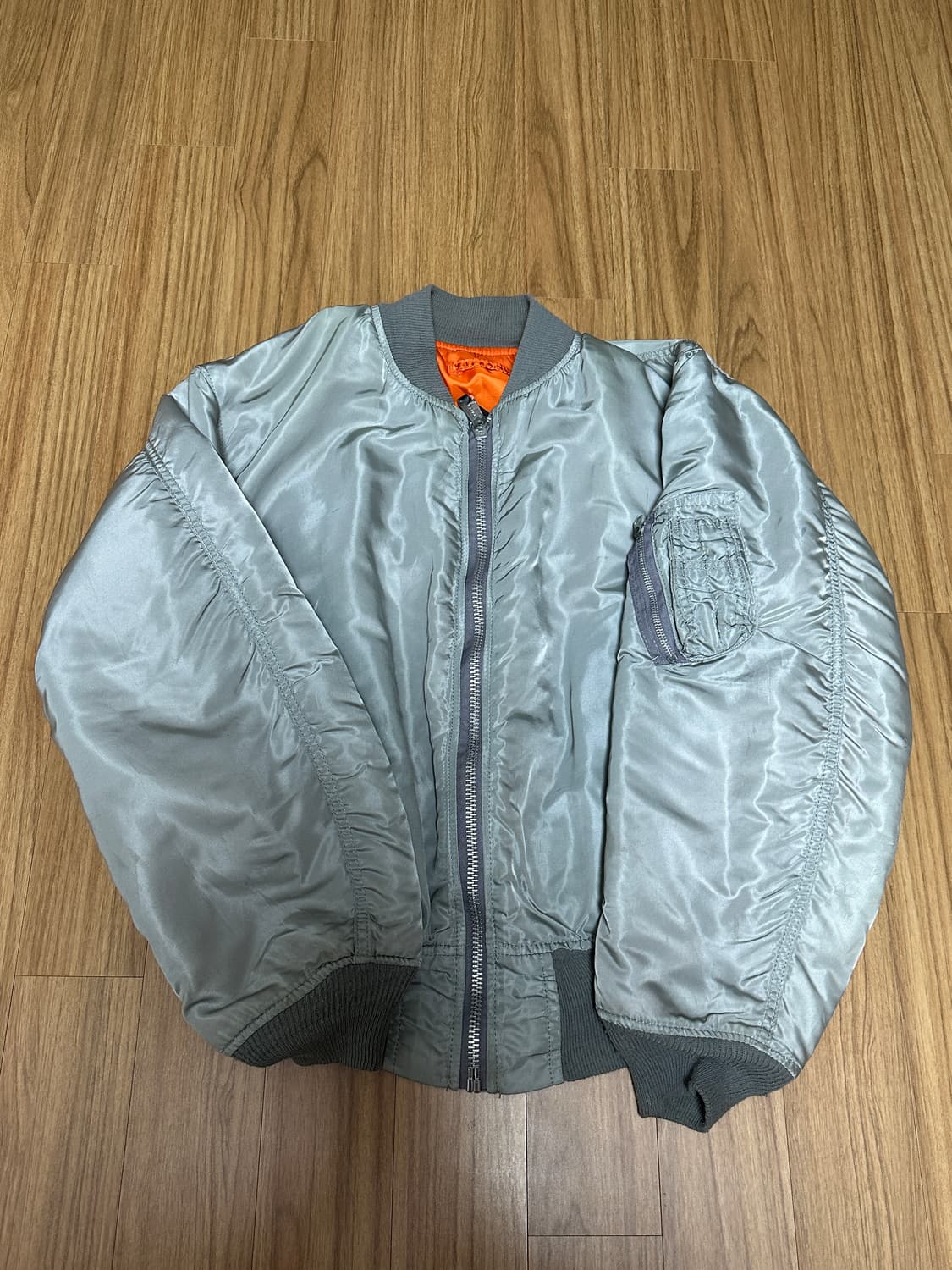 1990s 알파인더스트리 빈티지 항공점퍼 ma-1 라이트그레이 XL 상품이미지2