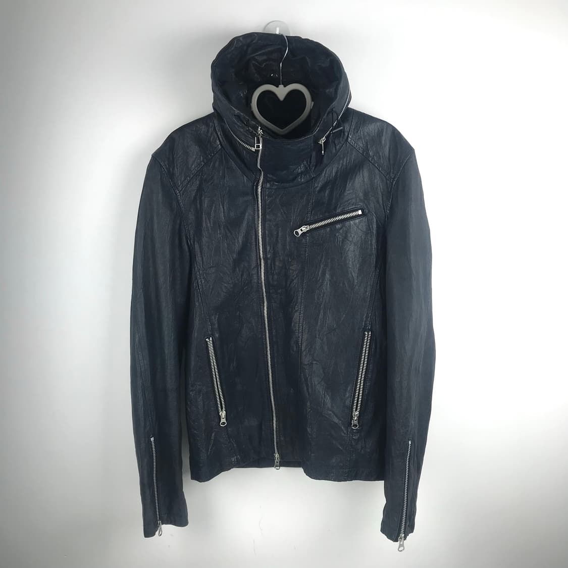 레더 집업 하이넥 바이커자켓 y2k 가죽트러커빈티지점퍼 라이더 펑크룩 상품이미지1