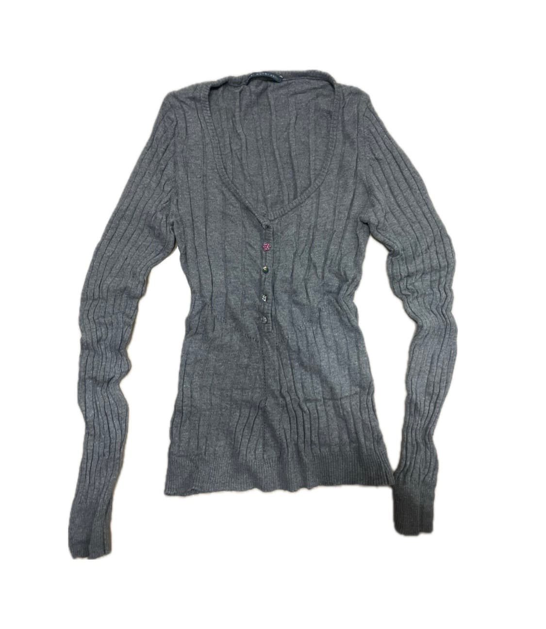 진그레이 u넥 딱붙 단추디테일 가디건 상품이미지1