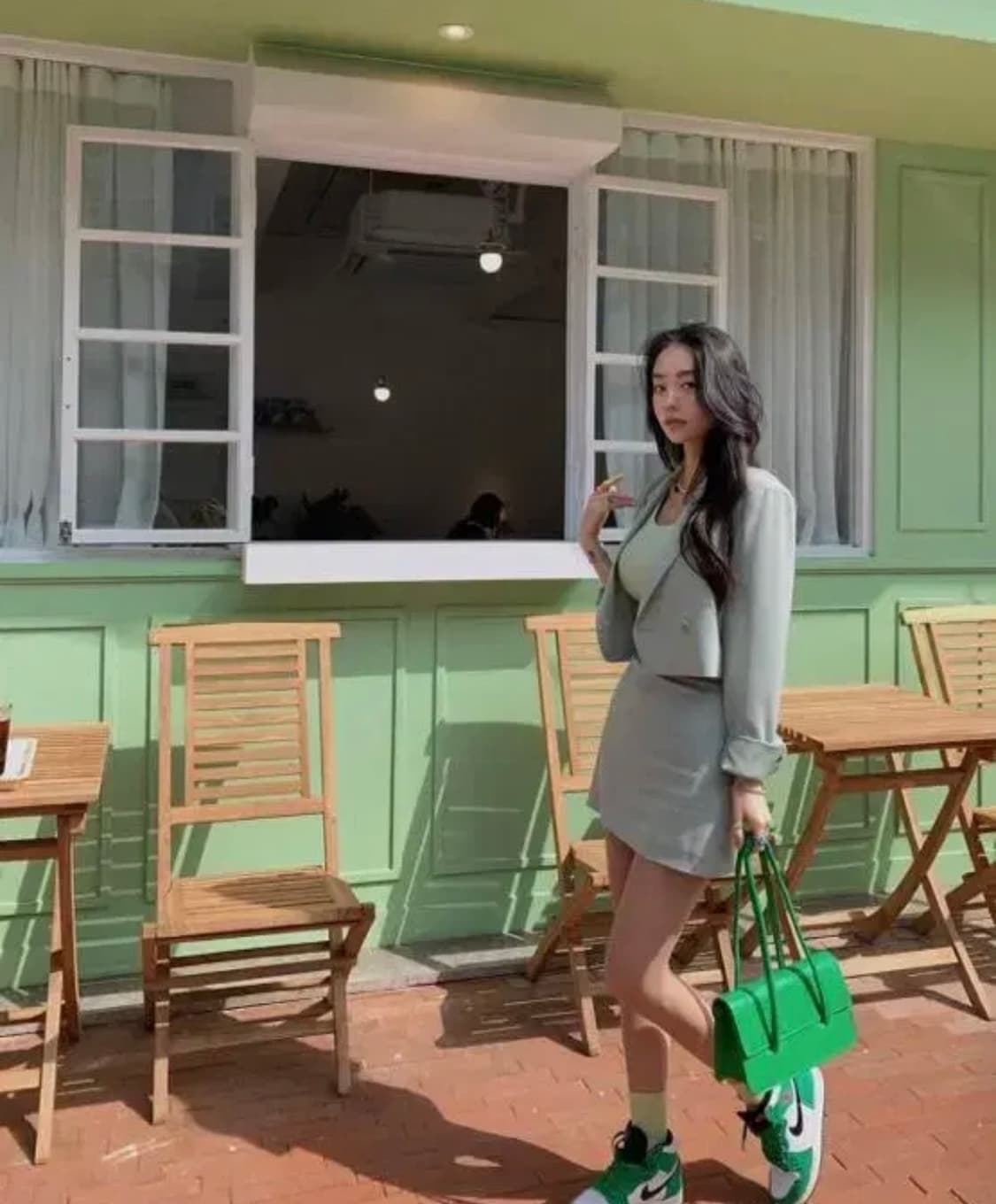 [새상품]페일제이드 크롭 셋업 자켓 그린티 상품이미지3