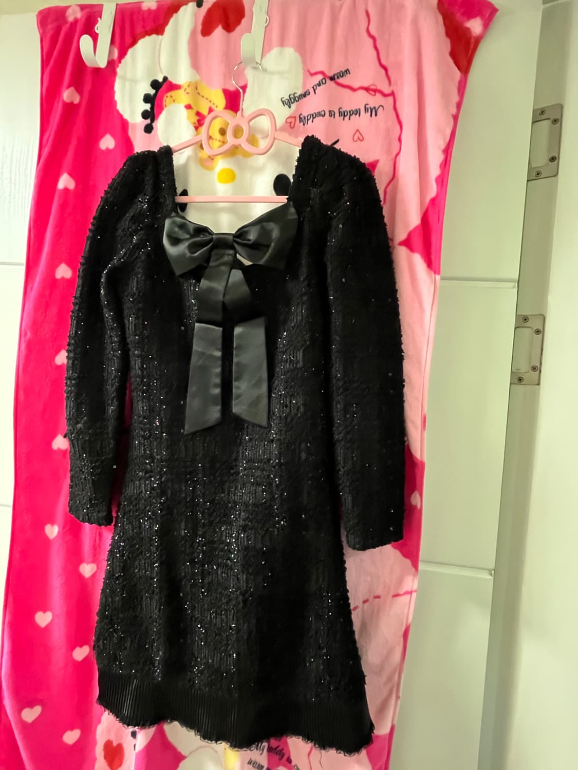 리본 블랙 스팽글 원피스 상품이미지1