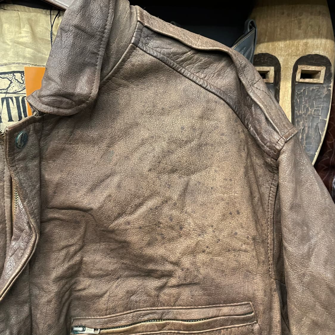 90s 아틀레틱 빈티지 A-2 플라이트 리얼 레더 자켓 상품이미지5