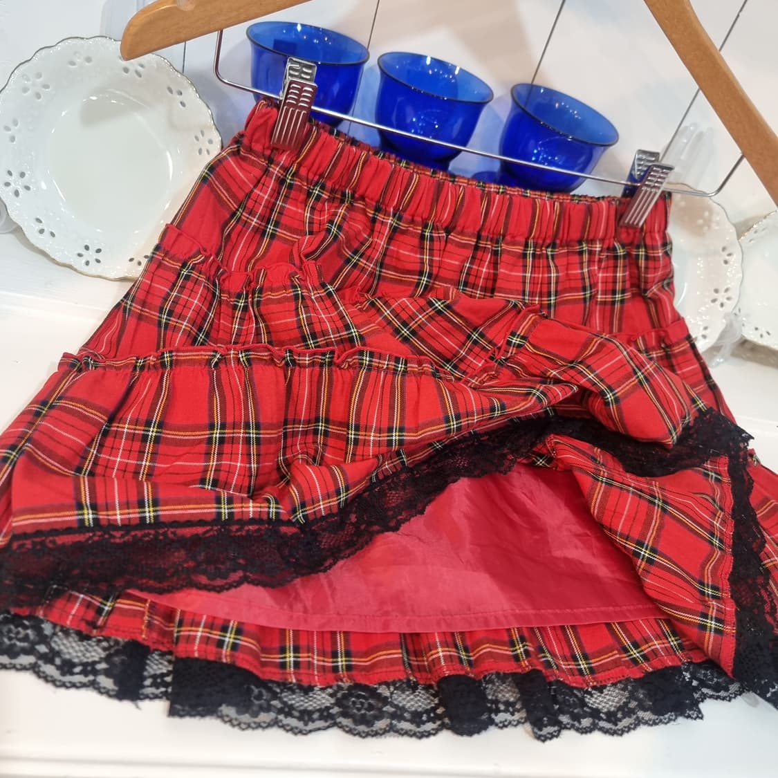 레드 타탄 체크 레이스 프릴 스커트 상품이미지3