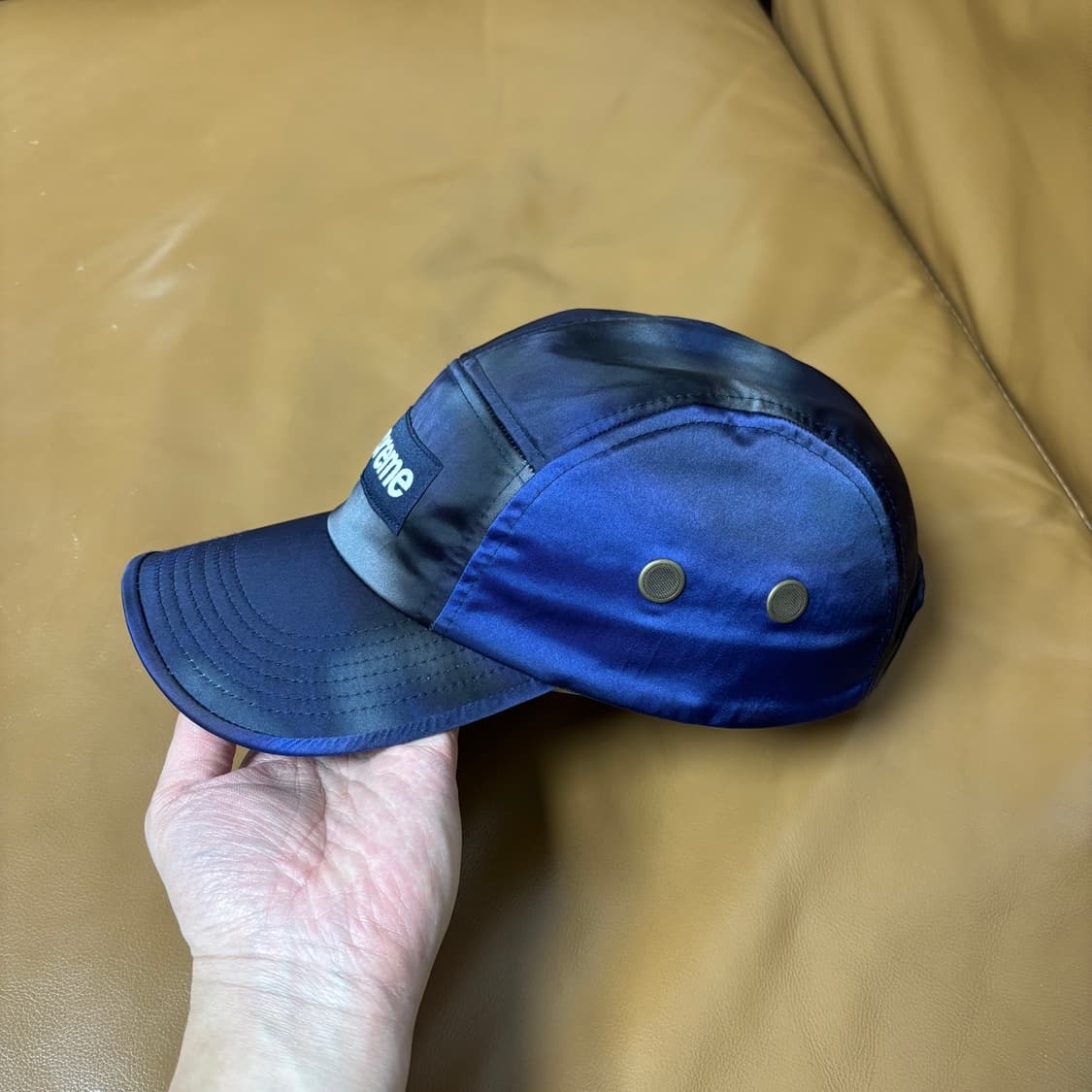 슈프림 캠프캡 모자 박스로고 사틴 카모 네이비 상품이미지4