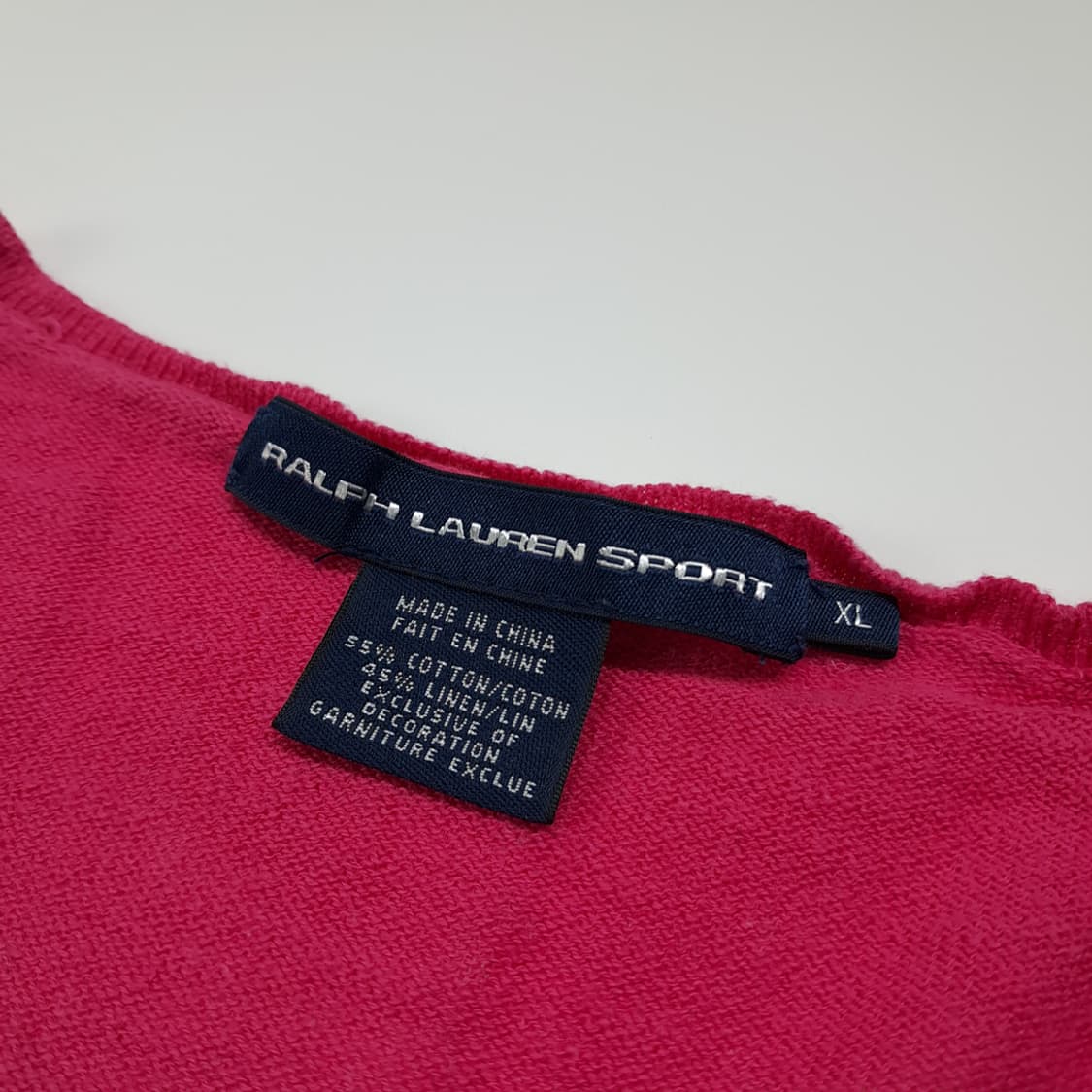 CL416 XL 폴로 90s 코튼린넨 브이넥 핑크포니 니트 스웨터 상품이미지3