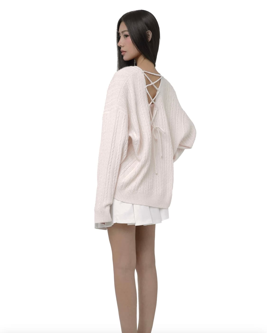 클리시어 Lyric tie-back 케이블 니트 핑크 상품이미지2