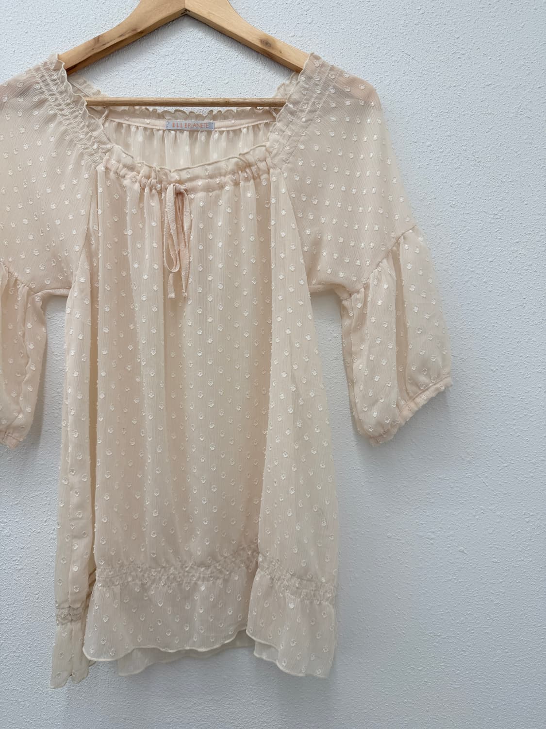 빈티지 ELLE PLANETE 도트 시스루 프릴 블라우스 상품이미지2