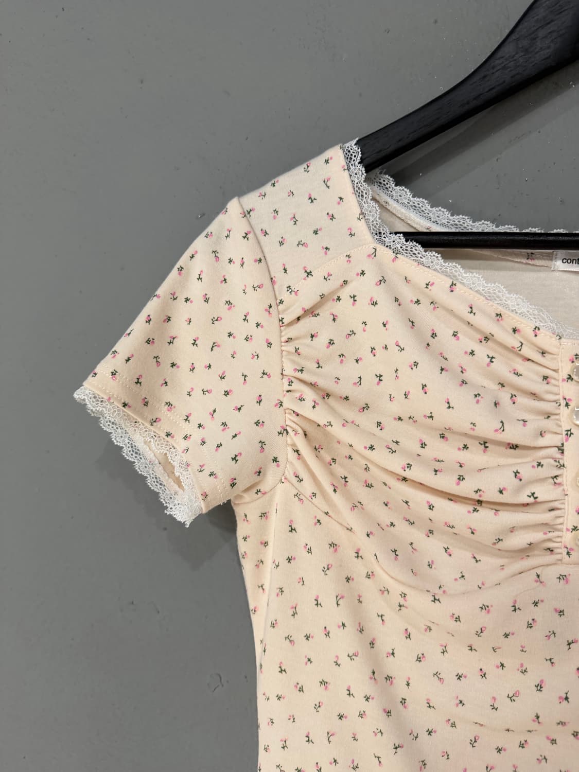 flower pattern shirring detail lace top 상품이미지7
