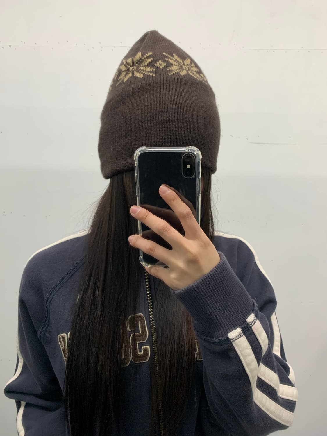 브라운 눈꽃 패턴 비니 상품이미지1