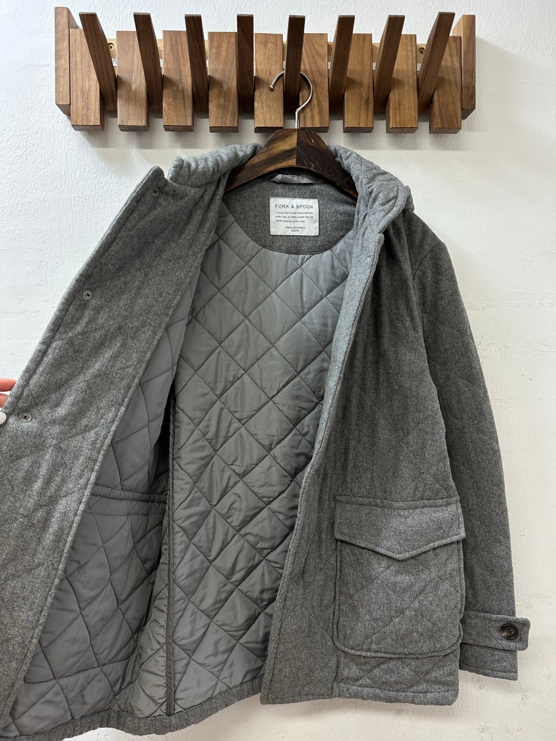 일본빈티지 어반리서치 양모울50% 후드 안감 누빔 코트 상품이미지4
