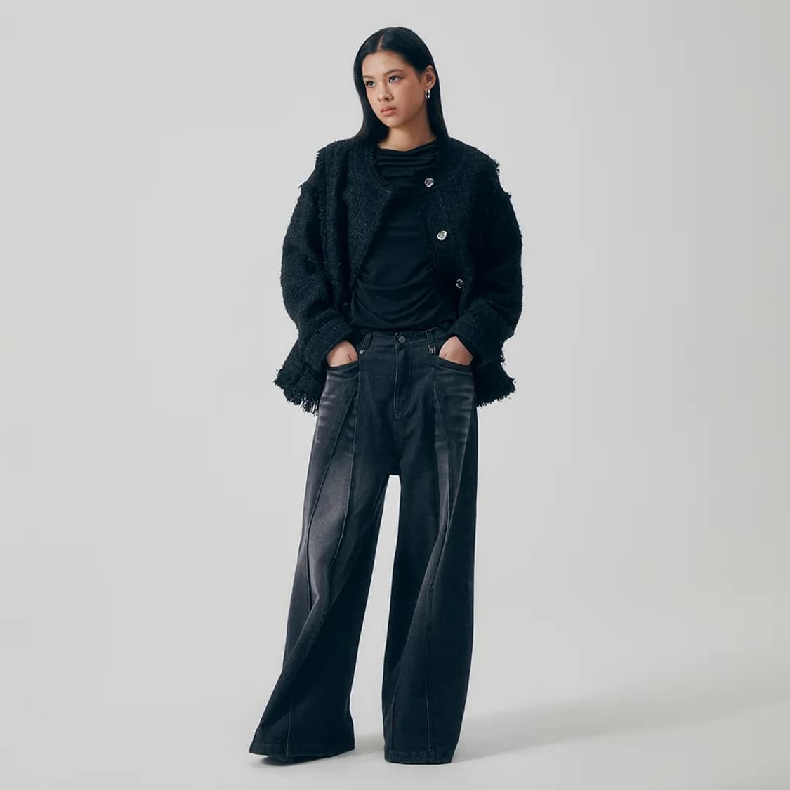 트리밍버드 프레이드 트리밍 트위드 오버핏 자켓 상품이미지4