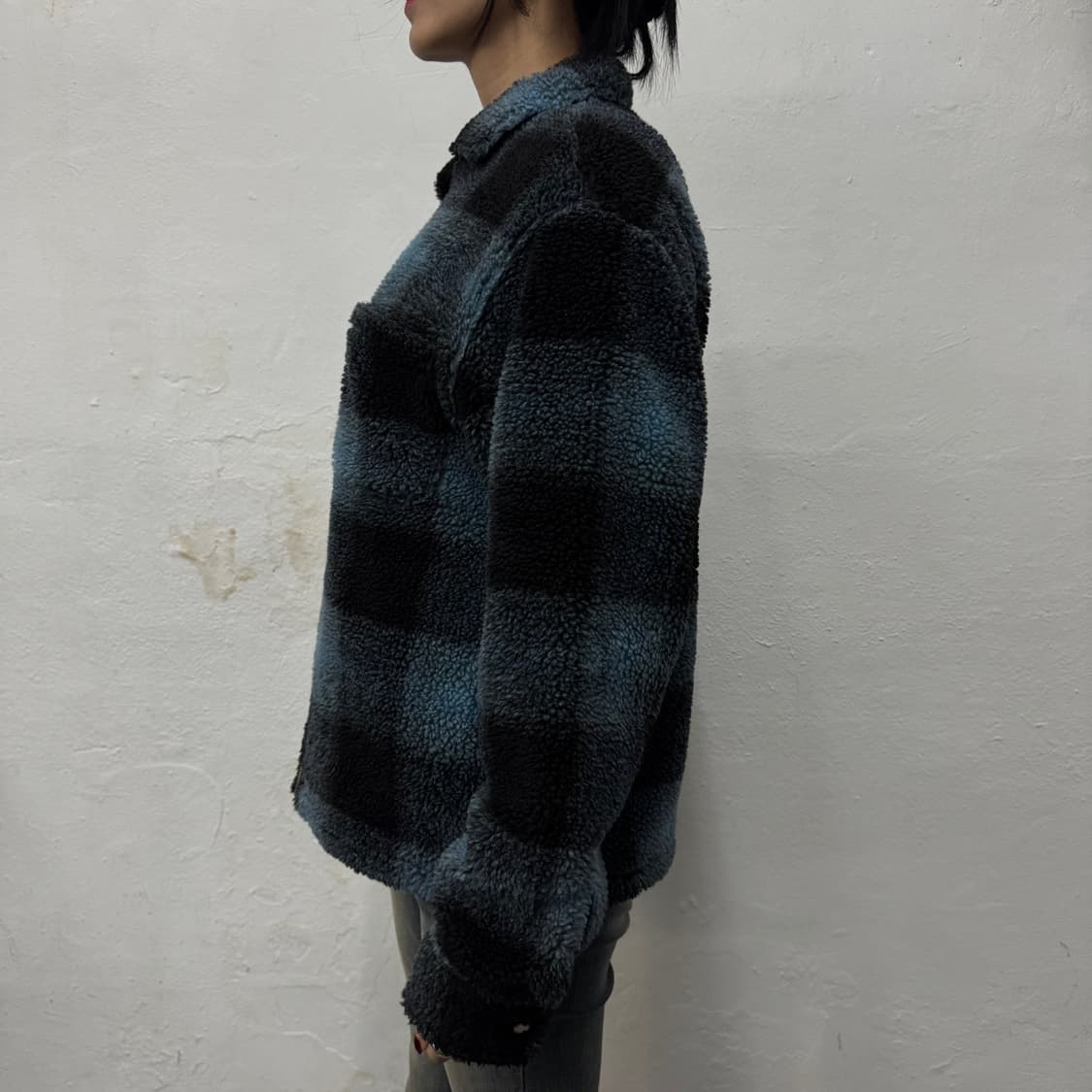 스투시(STUSSY) 블루컬러 쉐도우 플리에드 패턴 집업 쉐르파 자켓 상품이미지2