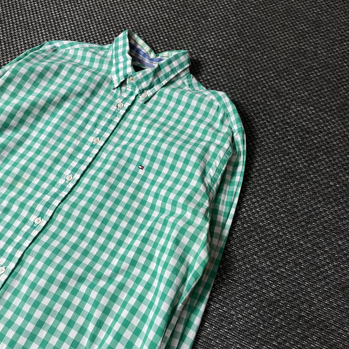  타미힐피거 미니자수 그린 체크 패턴 긴팔 셔츠 빈티지핏 XL 상품이미지5