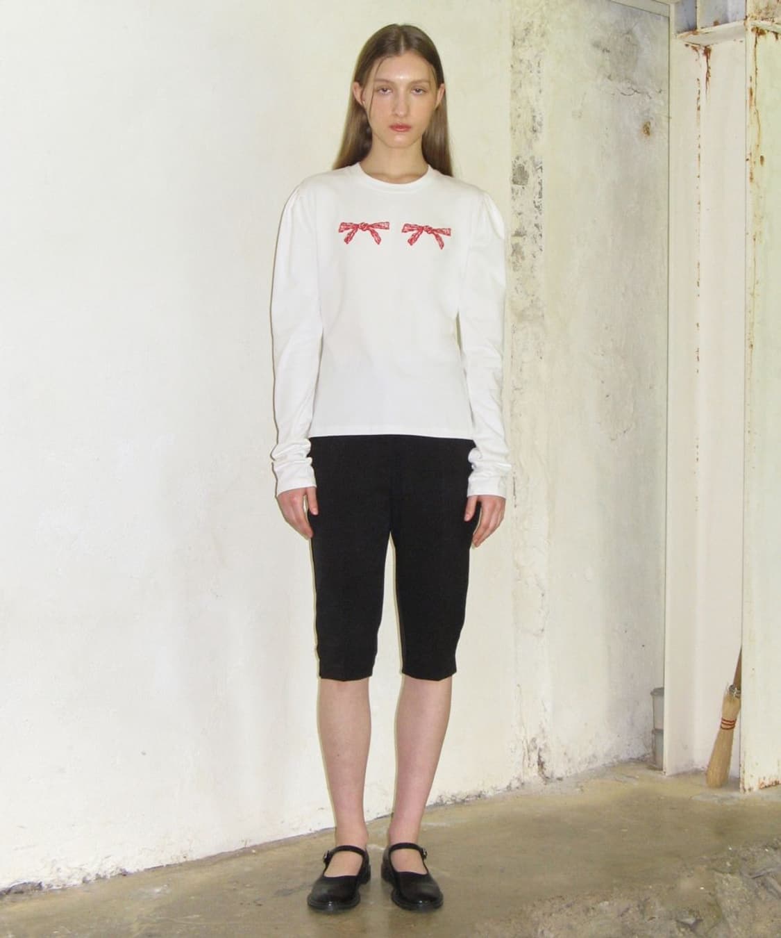 sinoon 시눈 리본 퍼프 롱 슬리브 티셔츠 (화이트)  상품이미지2