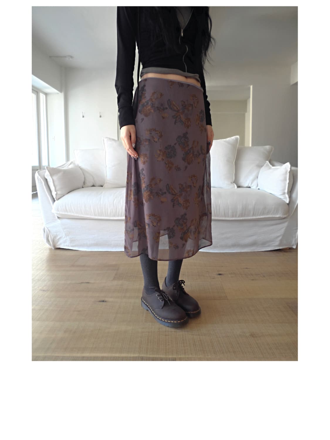 프롬뮤즈 플로럴 미디 스커트 상품이미지1