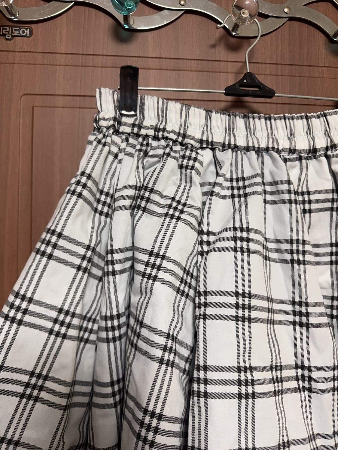 모리걸 하구미 일본 빈티지 화이트 체크 플레어 리버시블 데님 스커트 상품이미지2