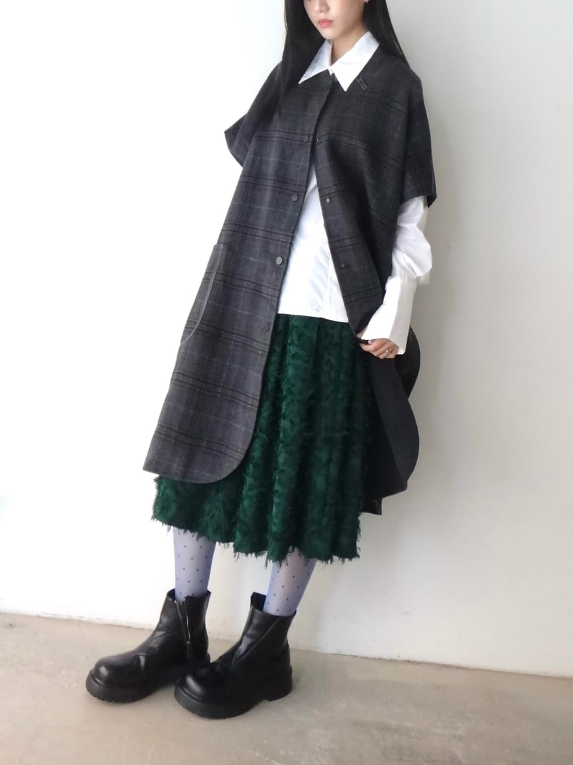 Texture ruffle skirt / green 상품이미지7
