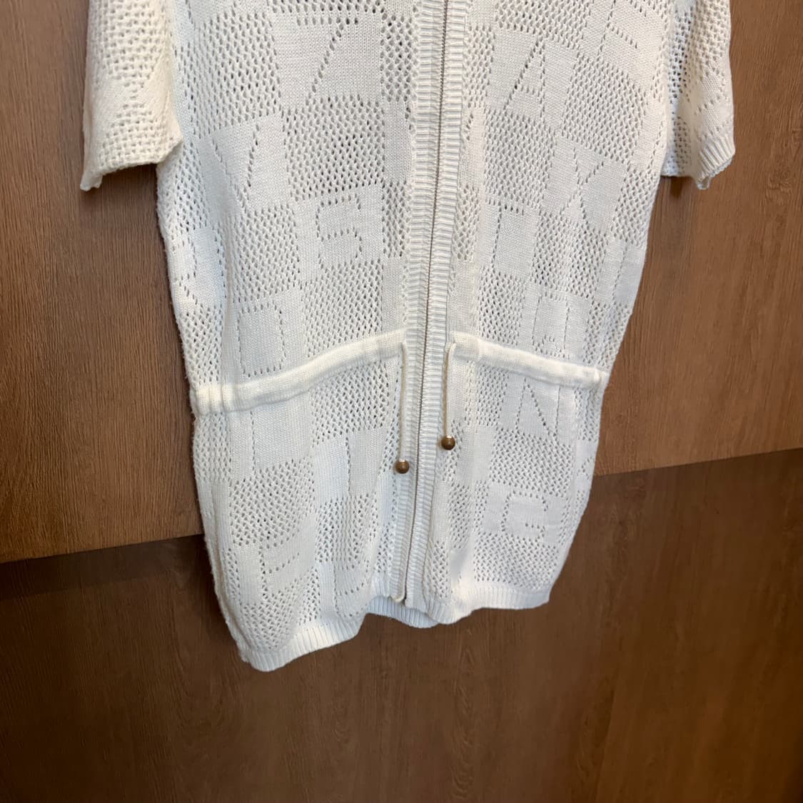 빈티지 반팔 니트 후드 집업 메쉬 레터링 드로우 스트링 디테일 화이트 상품이미지4