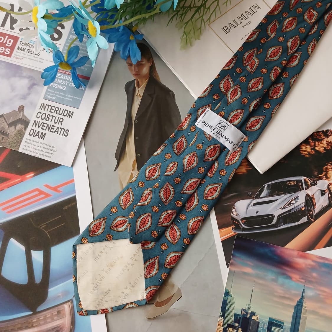 발망 실크 그린 패턴 넥타이 9.7cm B등급 A19502
 상품이미지5