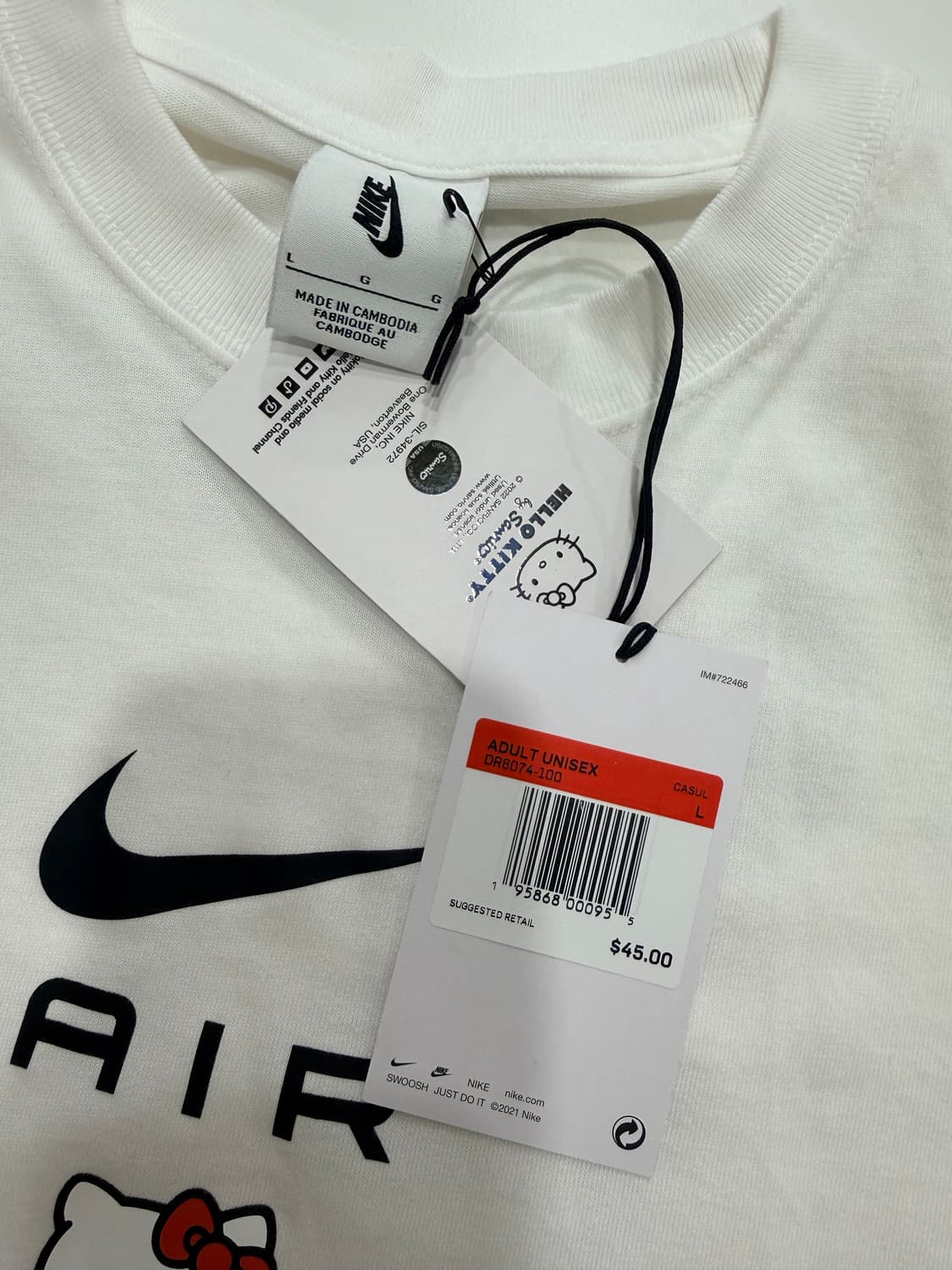 나이키 x 헬로키티 NRG 에어 티셔츠 화이트 - US/EU 상품이미지3