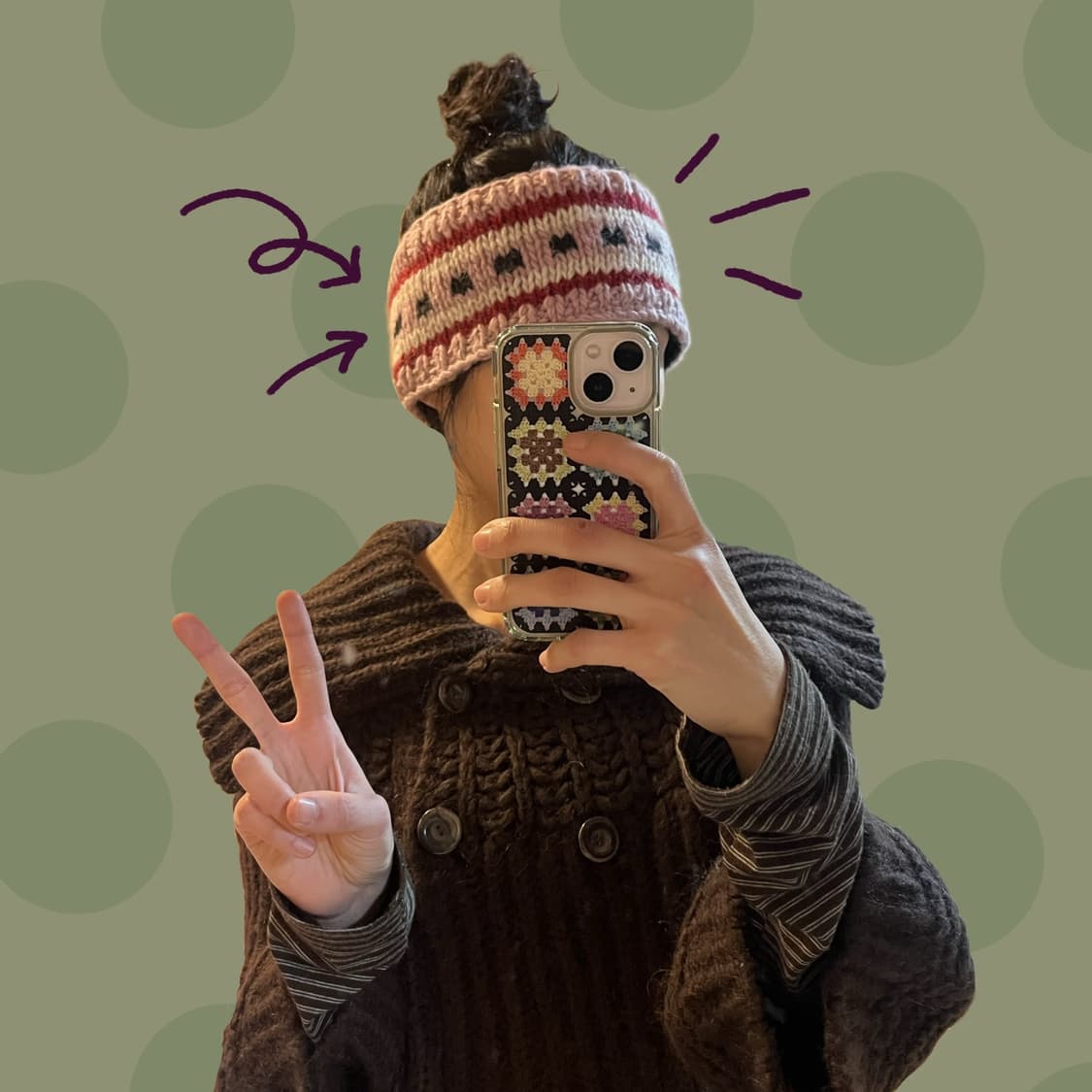 러블리 패턴 핑크 니트 헤어밴드 상품이미지1