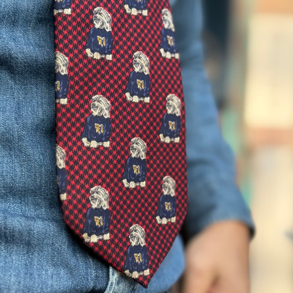 90's 폴로 랄프로렌 도그 패턴 실크 타이 상품이미지8