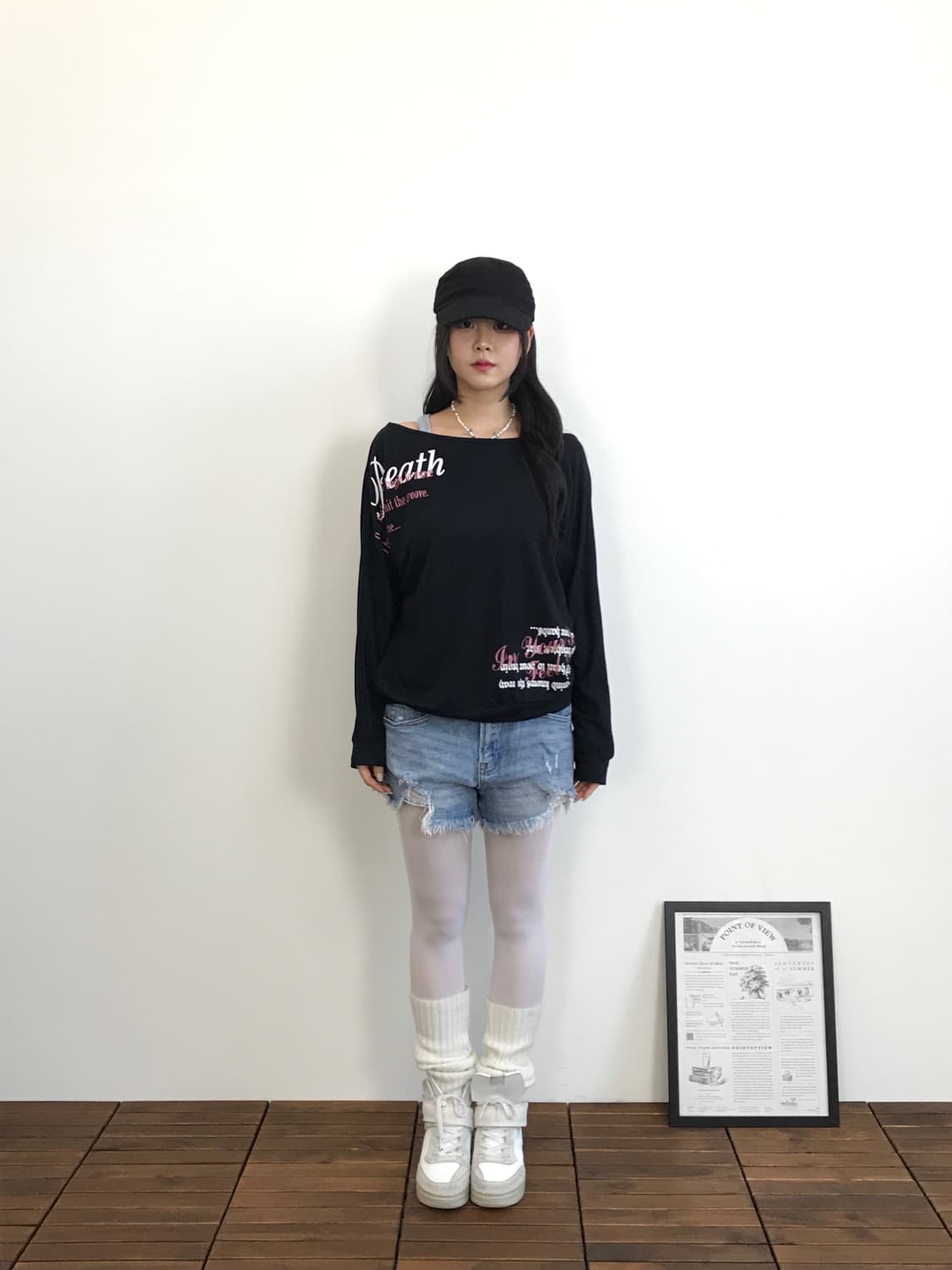 Jpn Y2k Black V-Neck Lettering T-shirts 상품이미지1