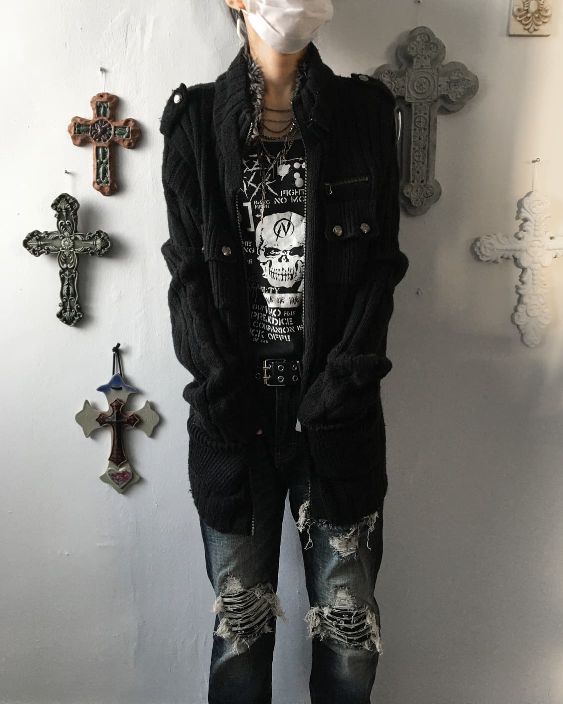 Fur layered belted knit zip up 상품이미지7